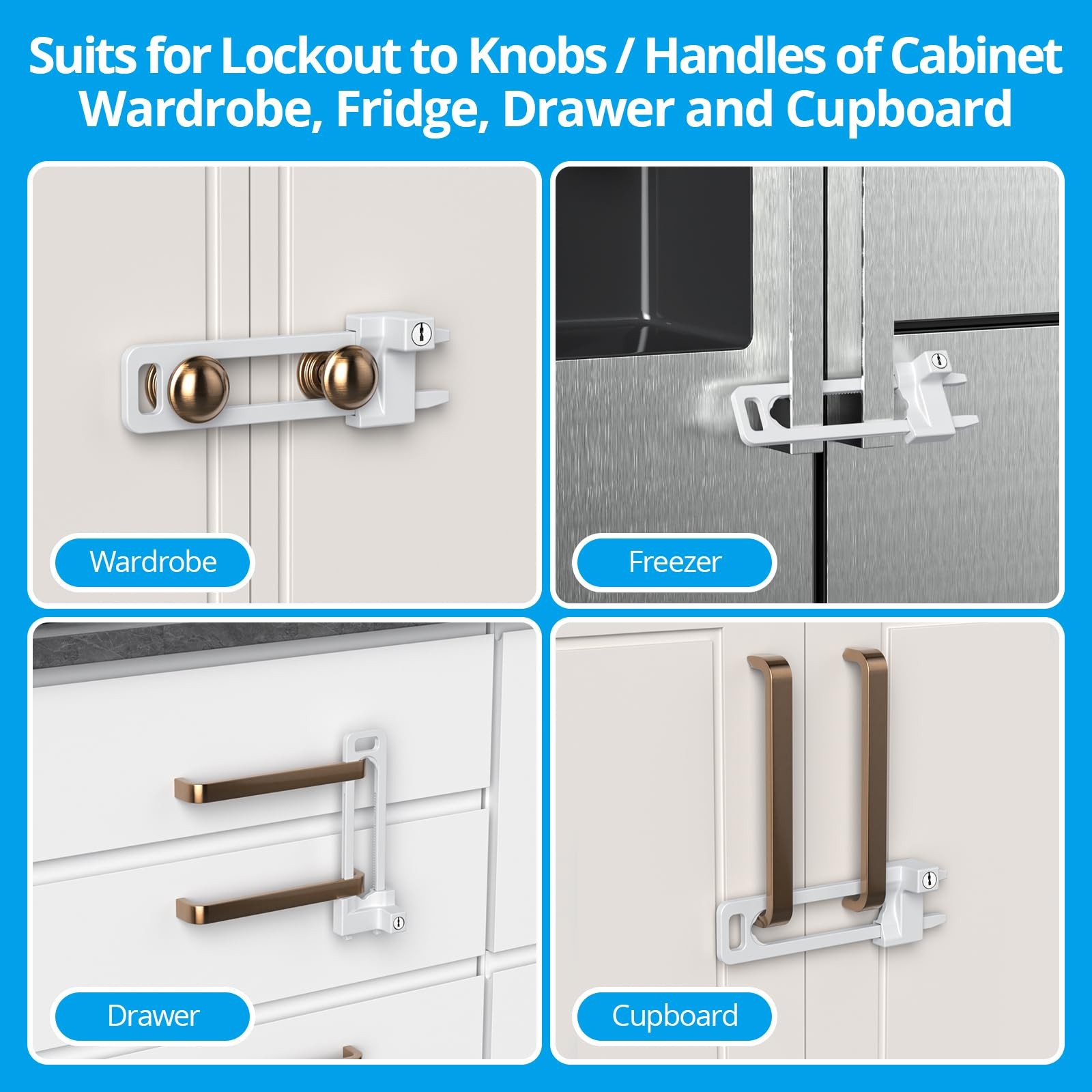 AST Keyed Cabinet Lock, 2 Locks 4 Keys Keyed Alike, Effective Childproof Cabi…