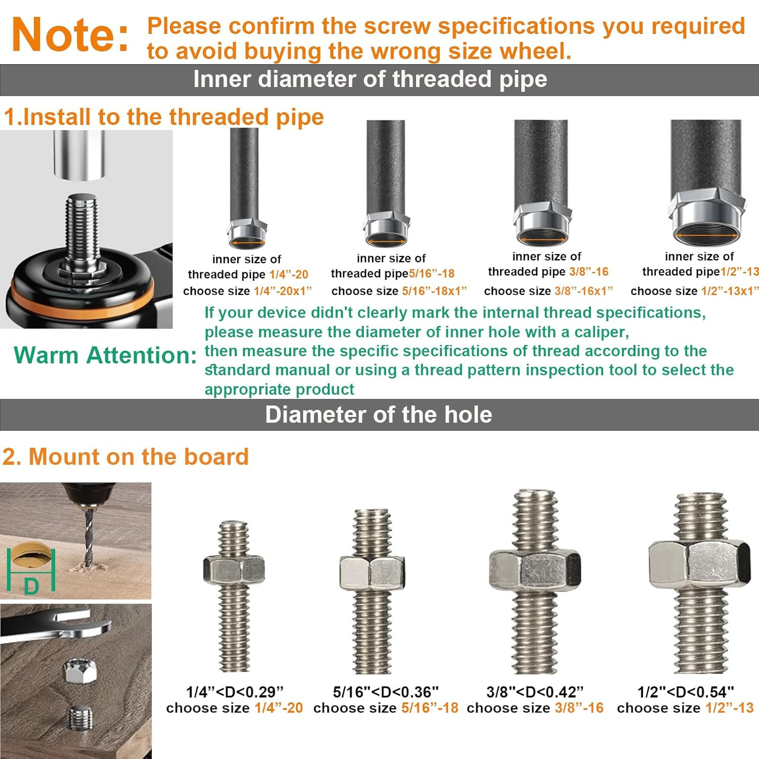 2 Inch Caster Wheels, Threaded Stem Casters Set of 4 Heavy Duty, 1/4″-20×1 (Scre