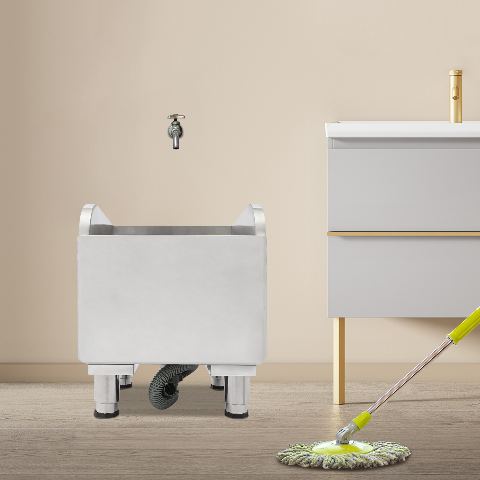Stainless Steel Mop Service Basin, Floor Mount Mop Sink 17.72*16.14*19.69 in