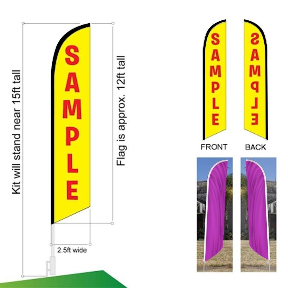 Solid Bright Purple Swooper Feather Banner Sign with Flag Pole Kit and Ground…