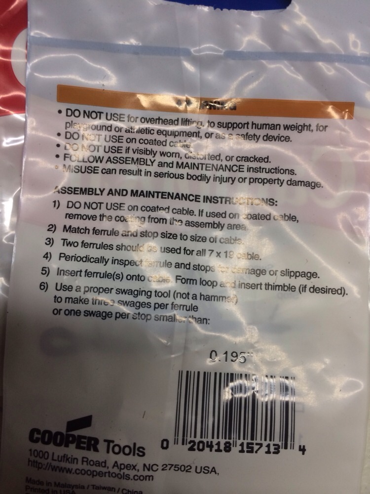 Campbell 1/16″ CABLE FERRULE AND STOP SET B7675304 LOT OF 10 (NEW)