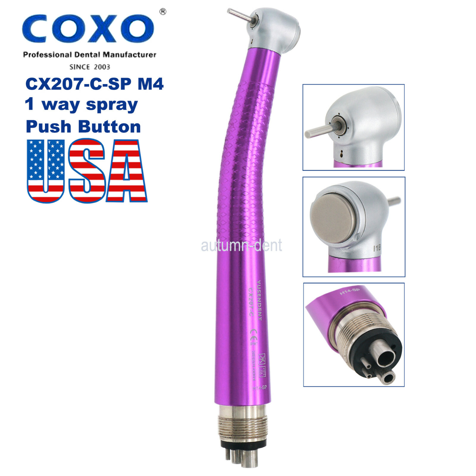 US COXO CX207-C Dental High Speed Air Turbine Handpiece 4 Holes Anti-retraction