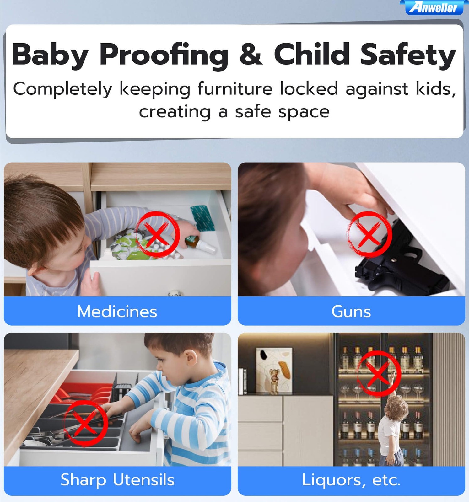Baby Proofing Smart Cabinet Locks, Child Proof Fingerprint Drawer Locks, Hidd…