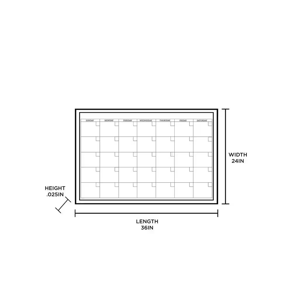 24 In. X 36 In. White Monthly Calendar Memo Board
