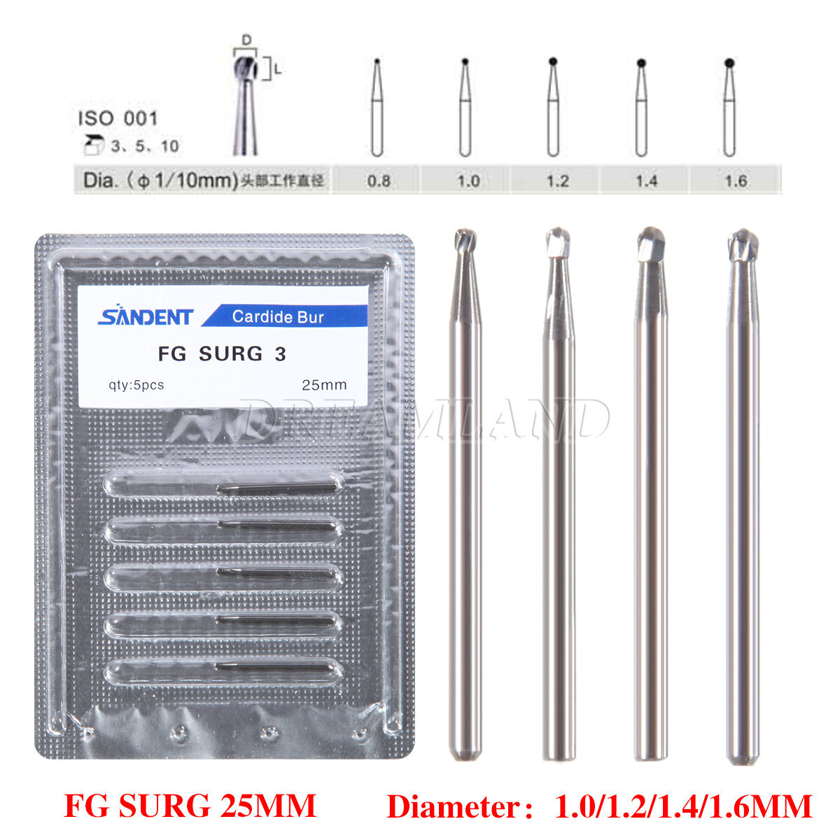 Cirugía quirúrgica dental Fresas redondas de carburo de tungsteno FGXL 2 3 4 5