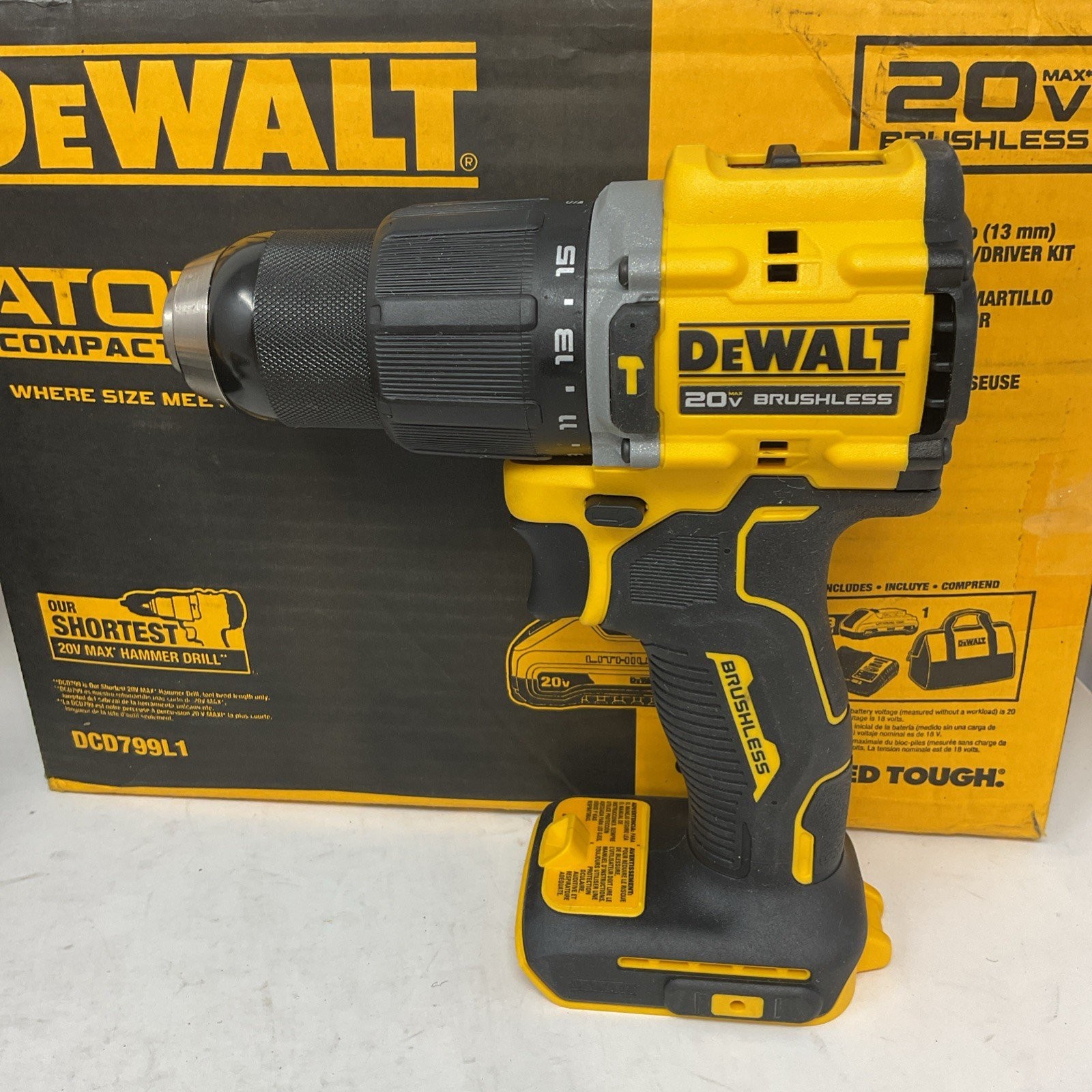 DeWalt DCD799L1 20V Atomic Compact Series Li-Ion 1/2″ Cordless Hammer Drill Kit