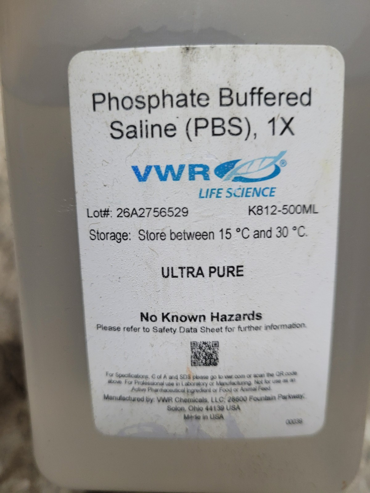 1X PBS (Phosphate Buffered Saline), pH 7.4 – Molecular Biology Grade – 500 mL