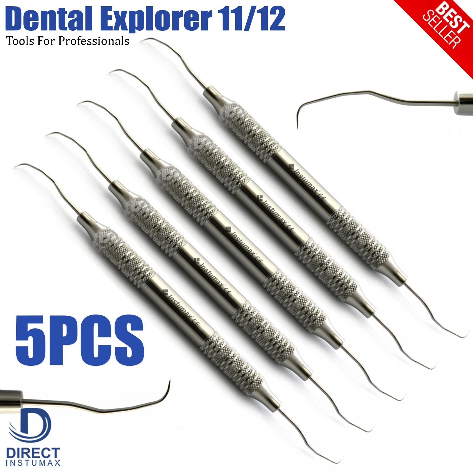 5Pcs Dental 11/12 Explorer-Probe Hollow Handle Diagnostic Plaque Sickle Scaler