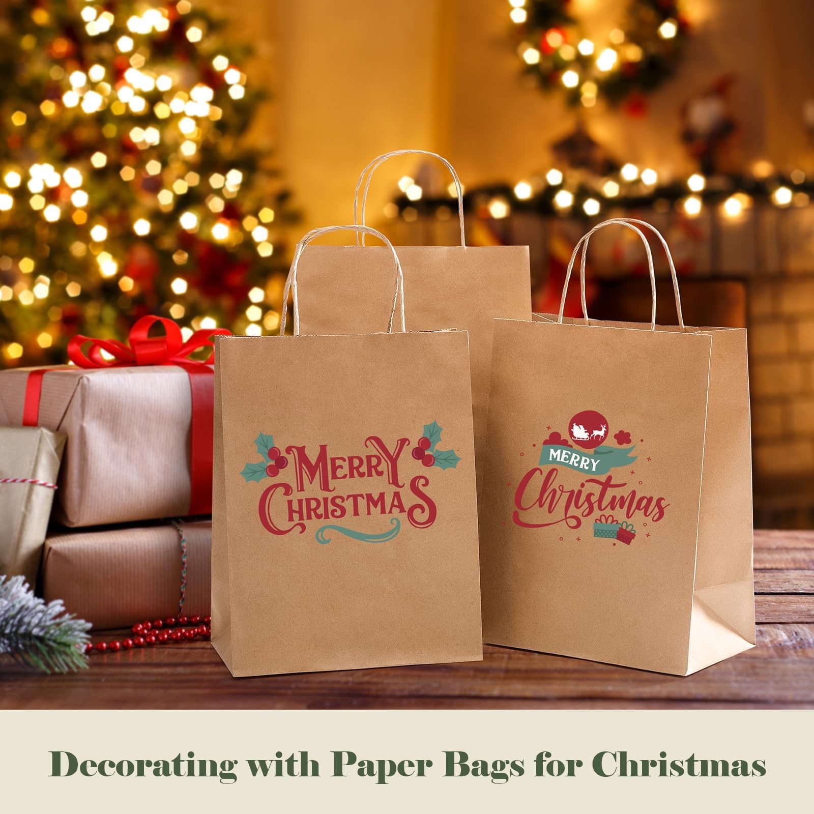 GSSUSA 100 Pack Brown Paper Bags with Handles, 8 1 count (Pack of 100),