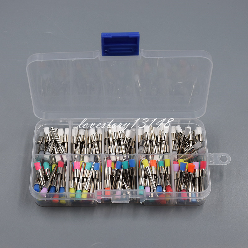 200Pc White Mixed Colors Nylon Flat Dental Polishing Polisher Brush Latch Prophy