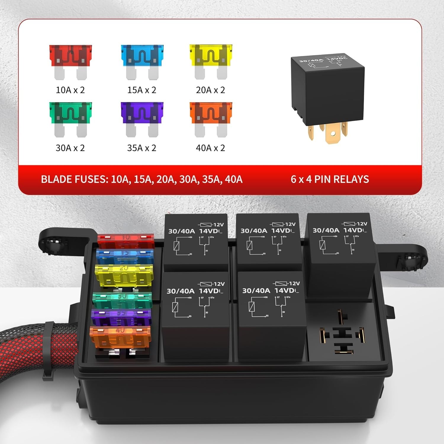 6-Way Pre-Wired Relay Fuse Box for Automotive & Marine – Superior 40A Protection