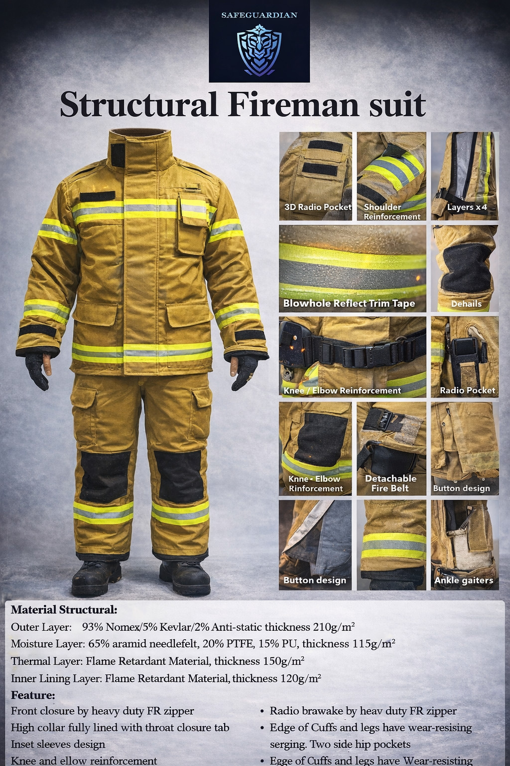 DYOB Firefighter Suit Fire Suit Turnout Gear Jacket/Pants w/ Overall straps NFPA