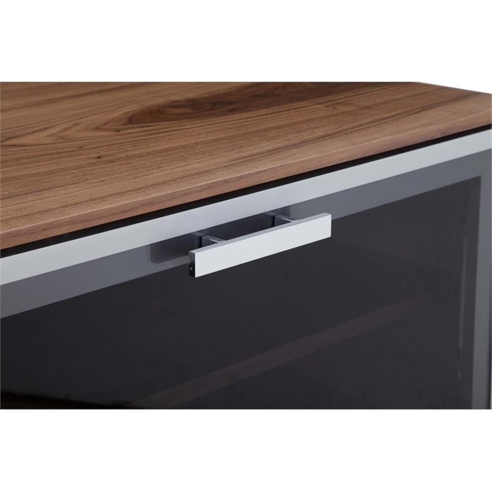 Pangea Home Vida Small Wood Veneer/Glass & Polished Steel Media Unit in Walnut