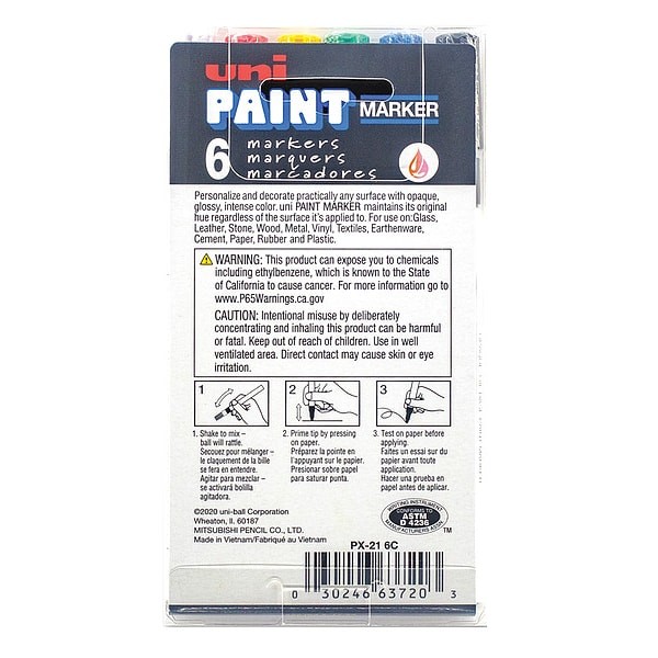 Uni-Paint 63720 Permanent Marker, Fine Tip, Black, Blue, Green, Red, White,
