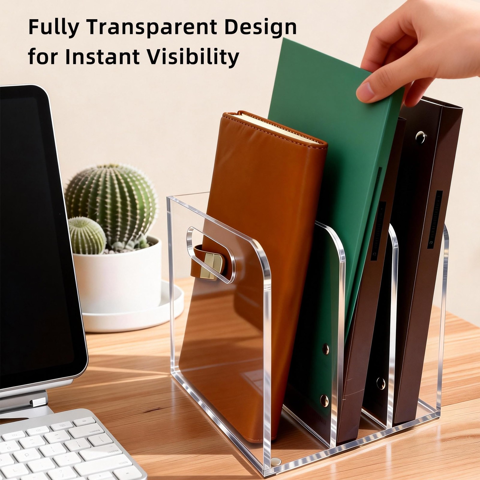 AIDIMOO Clear Acrylic Magazine File Holder, 3 B5, 3 Sections,