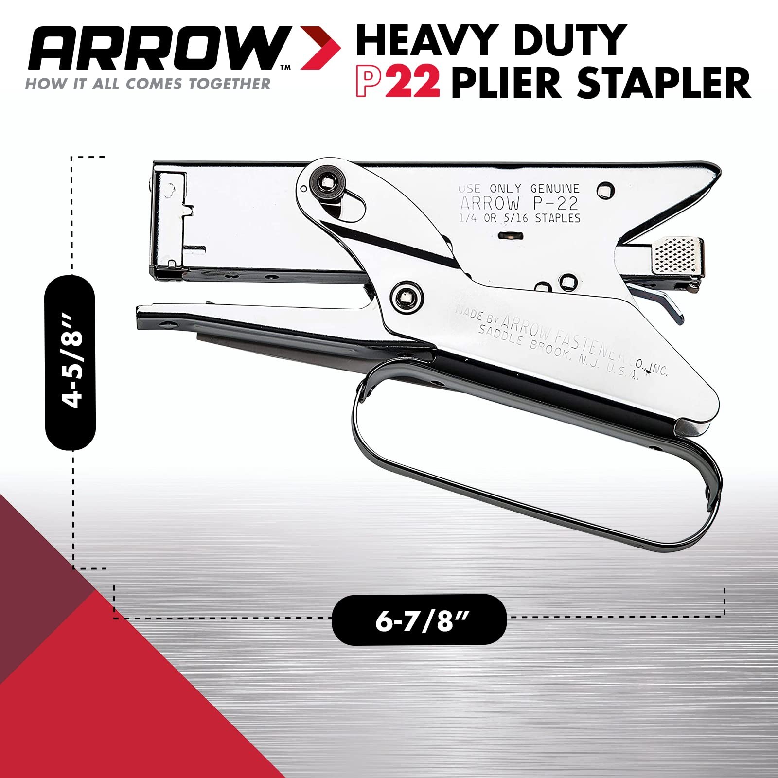 Arrow P22 Plier Stapler Heavy Duty Chrome Steel for Paper and Plastic Stapling