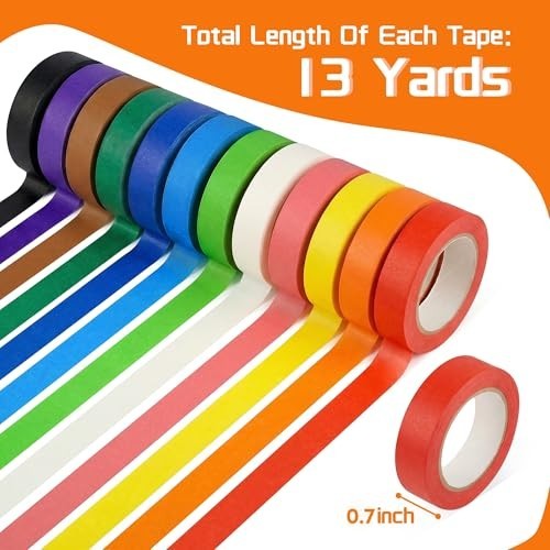 12 Rolls Colored Masking Tape 0.7Inch x 13Yards Painters Tape for Arts Crafts Sc