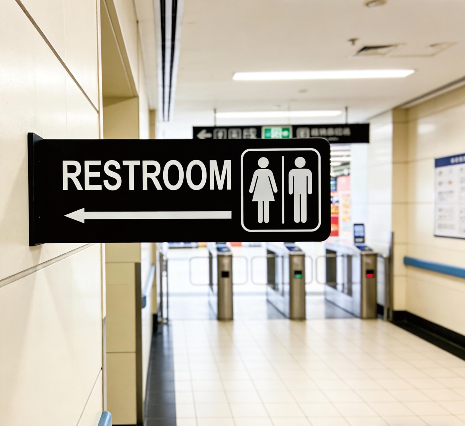 Double-Sided Restroom Sign W/ Arrow 12″x4″ Premium Frosted Acrylic Black