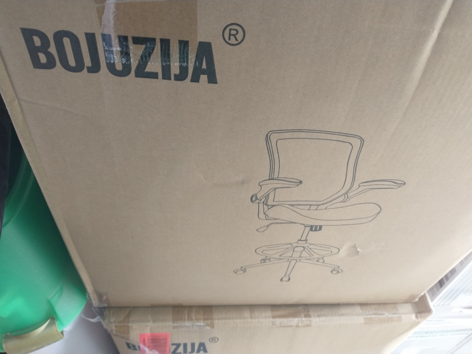 New Bojuzija Drafting/Office Chair With Foot Rest Flip Up Armrests White & Black