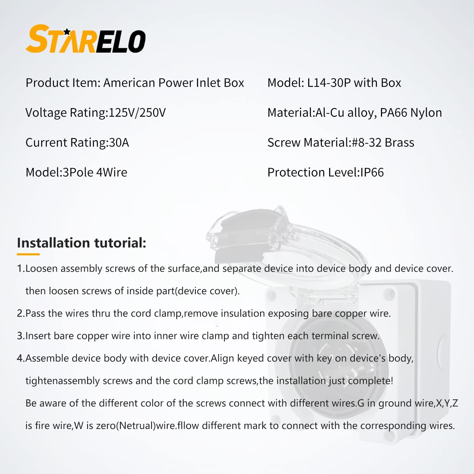 30 Amp Generator Power Inlet Box NEMA L1430P,125/250 Volt 7500W, Outdoor dust…
