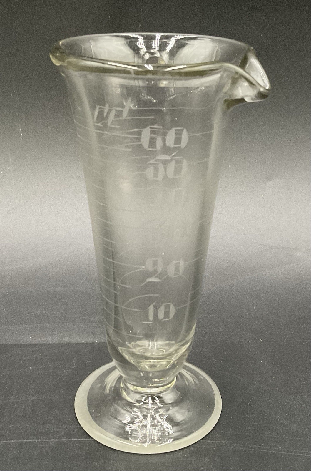 VTG Armstrong Cork Company Laboratory 60cc Etched Glass Beaker Footed 5.25”