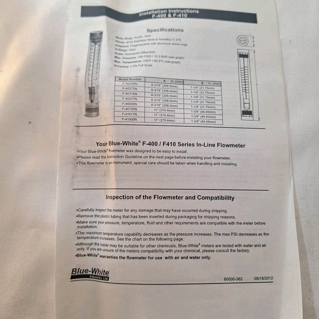 Blue-White FA-41500LN-12 FA Series Flowmeter, 0.5 to 5GPM, 14005-002