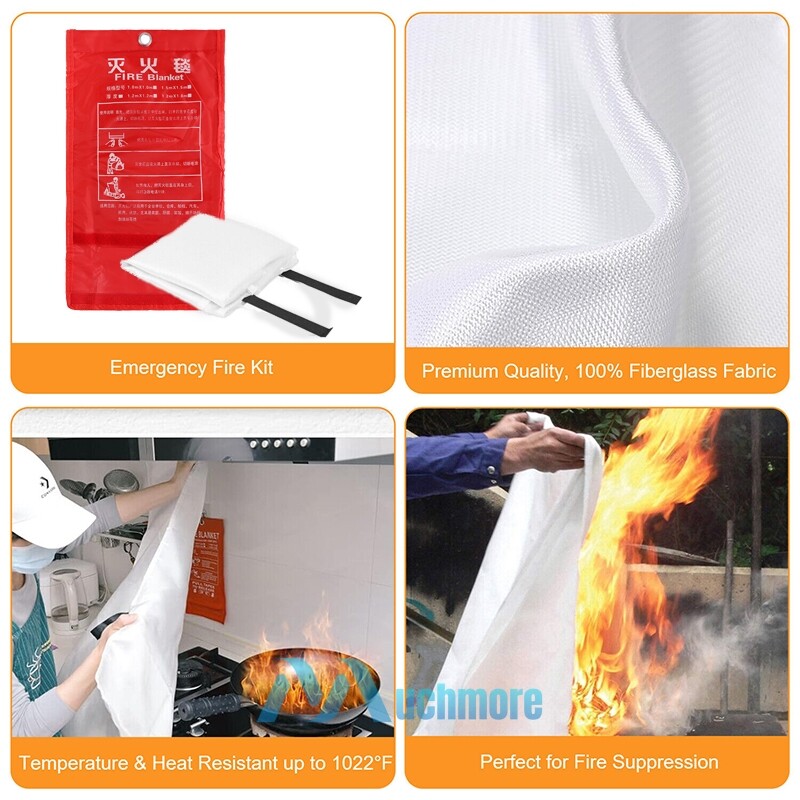 4x Large Fire Blanket Fireproof For Home Kitchen Office Caravan Emergency Safety