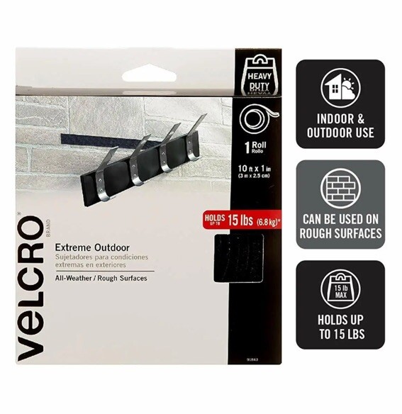 Indoor / Outdoor Use, 1 Roll, 10ft x 1in, Holds 6.8kgs, Black