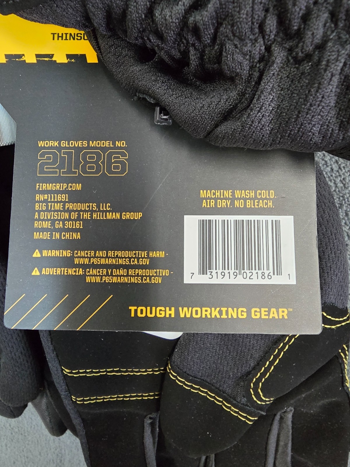 (2) Firm Grip X-Large Winter Utility Gloves with Thinsulate Liner 2186