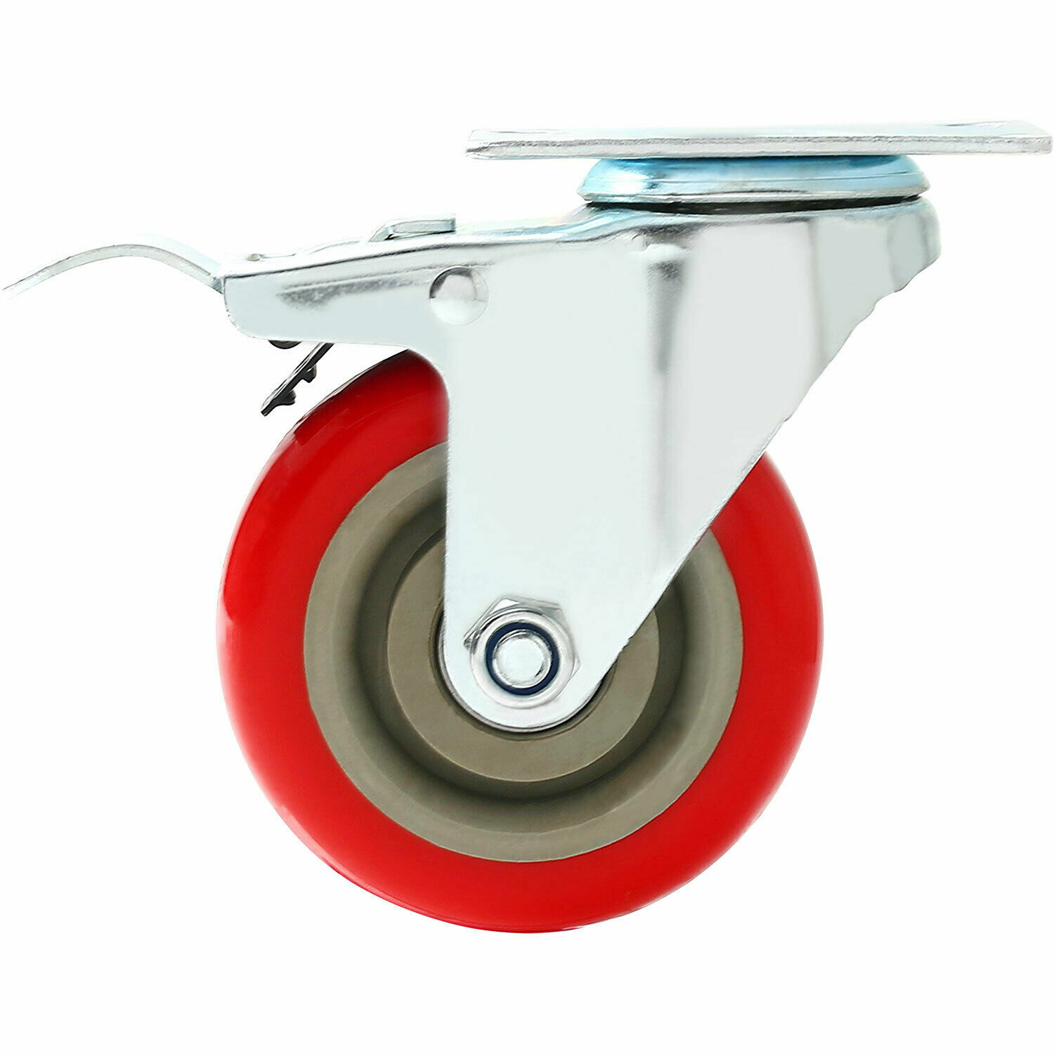 4 Pack 4″ Caster Wheels Swivel Plate Total Lock Brake Red Polyurethane PU