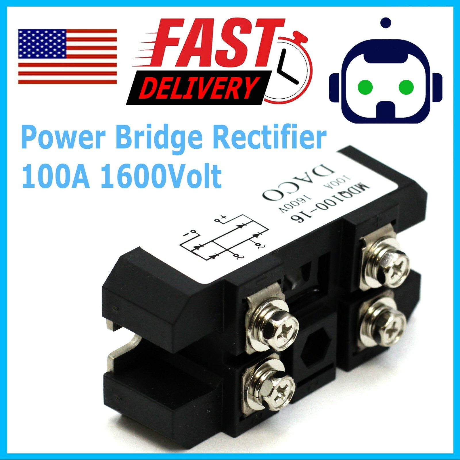 4 Terminals Single-Phase Diode Bridge Rectifier MDQ 100A Amp High Power 1600V