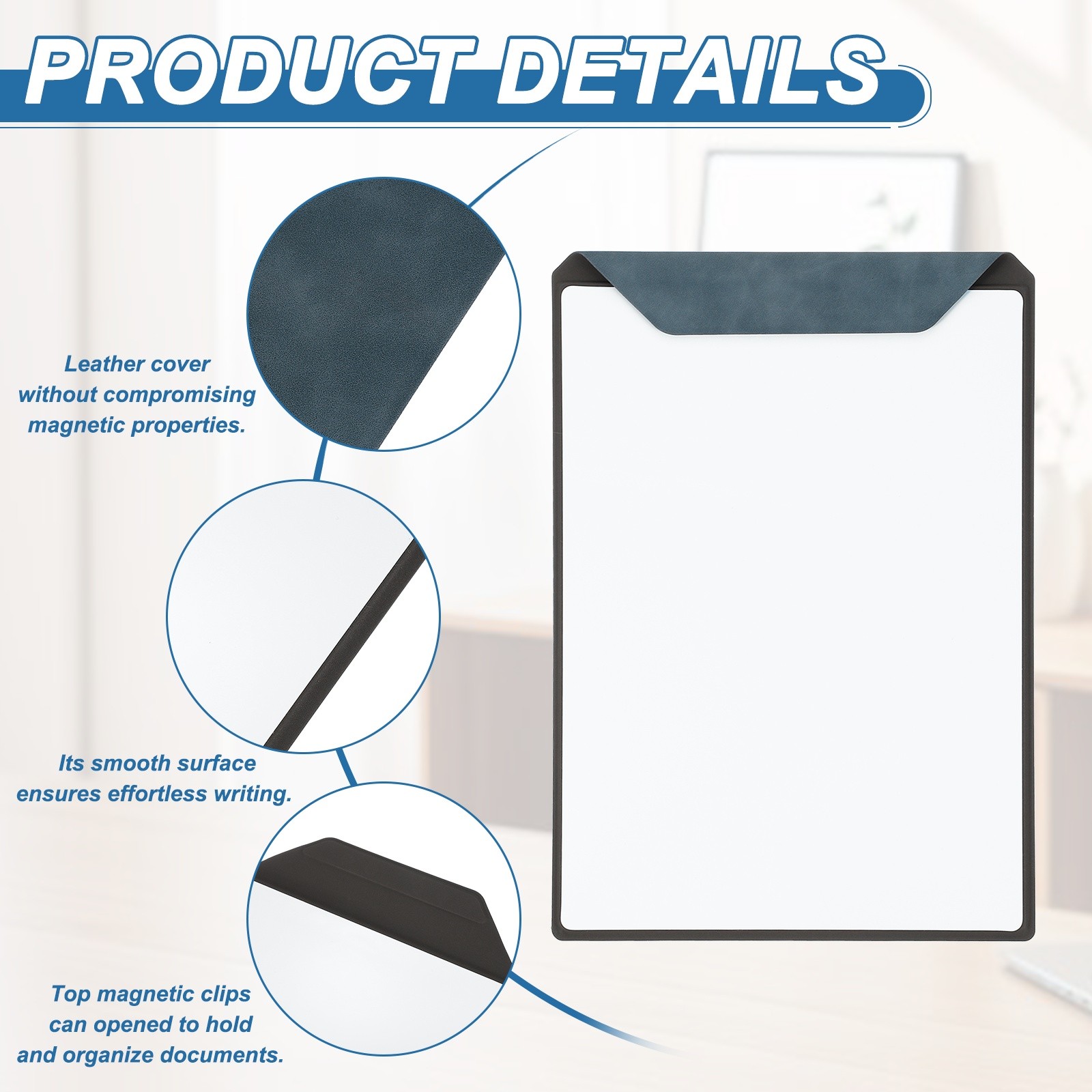 11.8×8.9″ PU Leather Calendar Dry Erase Whiteboard with Wipe Cloth, Blue