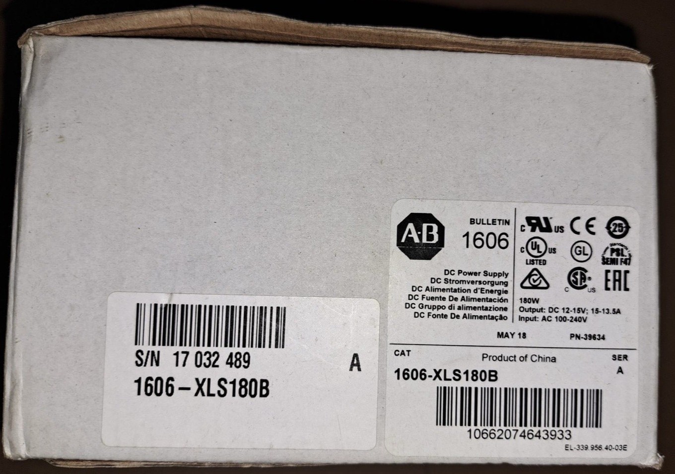 New Allen Bradley Power Supply 1606-XLS180B 1606XLS180B Ser A NextDay Air Availa