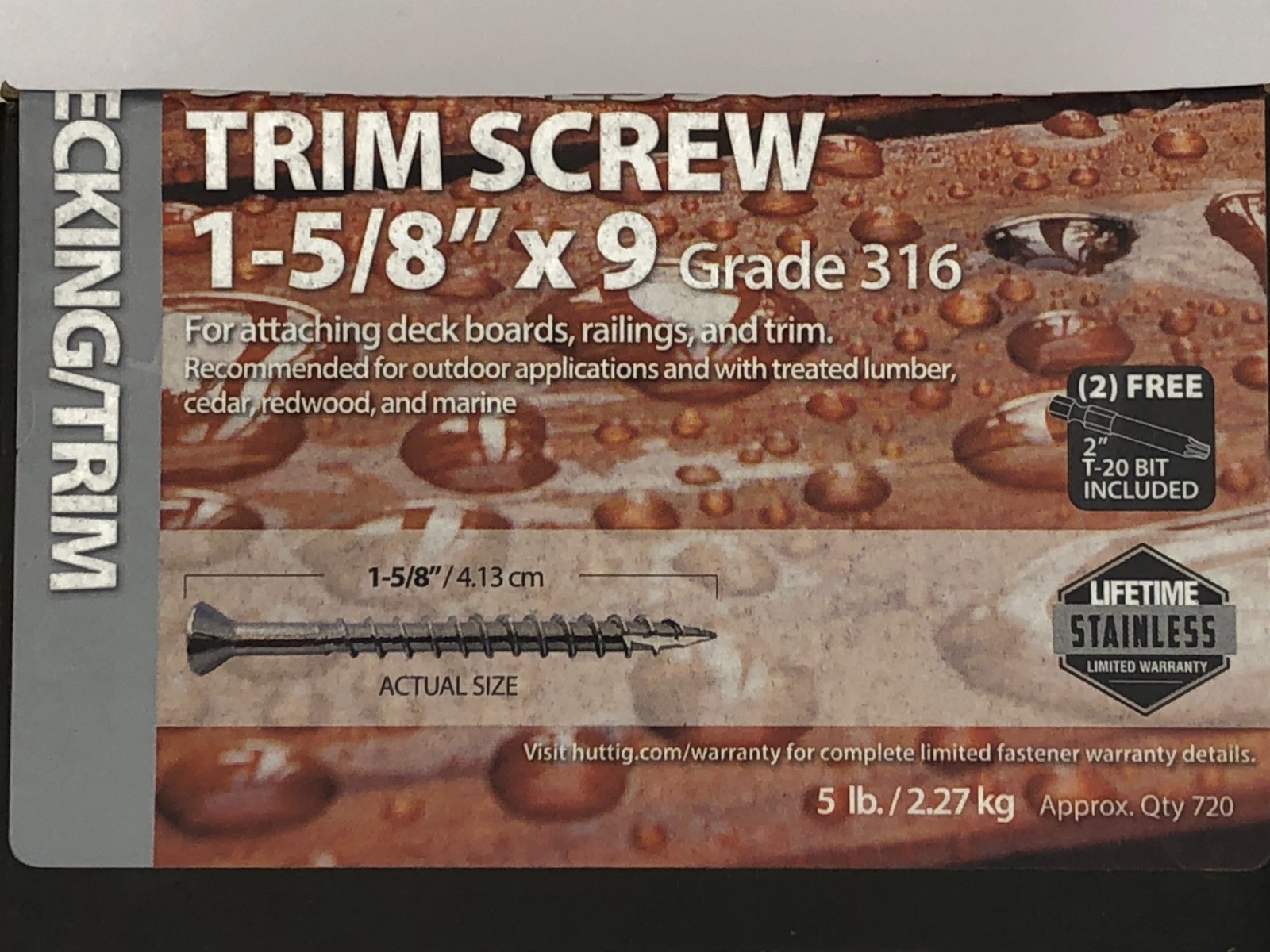 Huttig-Guard 1-5/8″ x 9 Grade 316 Stainless Steel Trim Screws – 5 lb. box