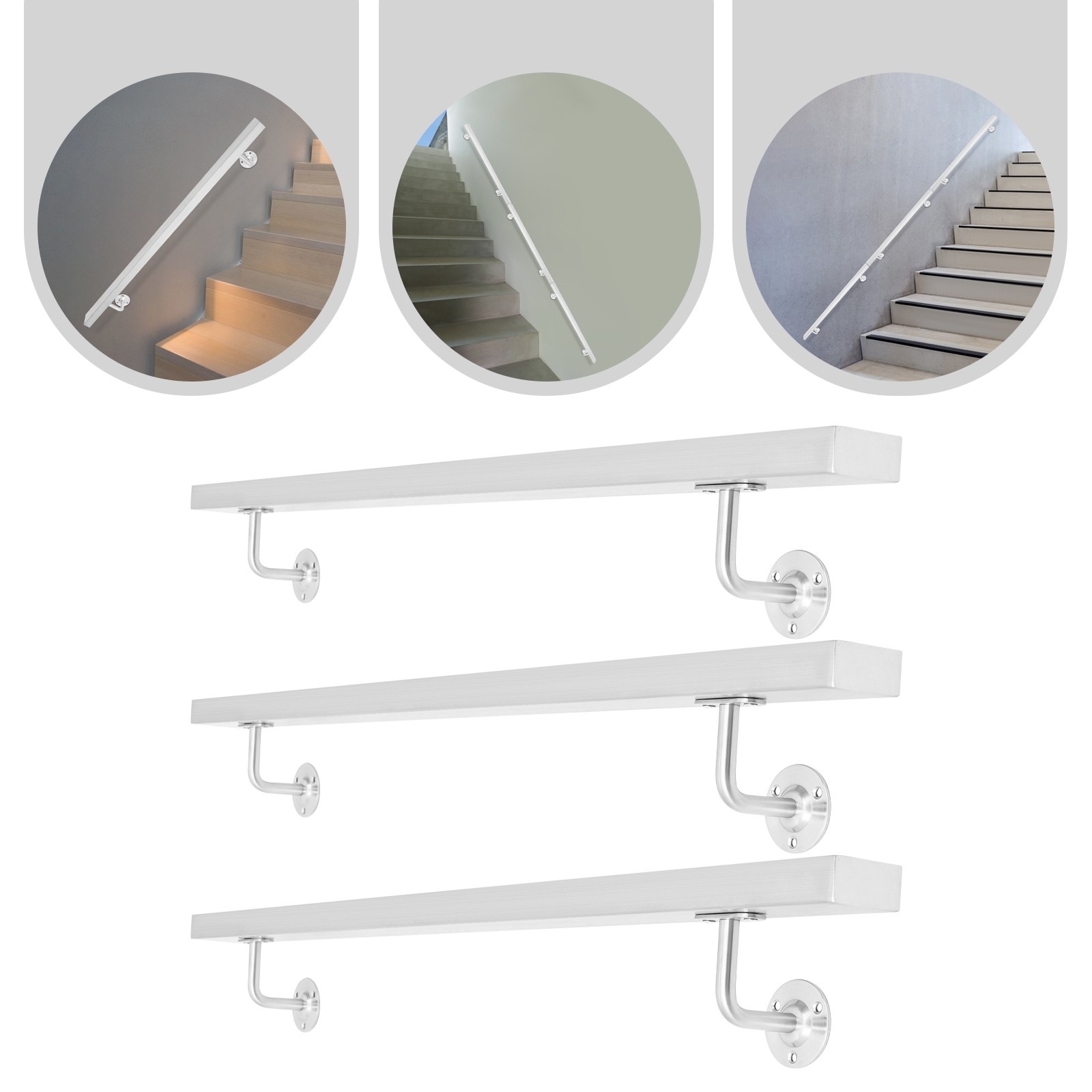 3.05M Stainless Stair Rail 101×9.8cm – Baking Paint Rectangle, Wall Mount