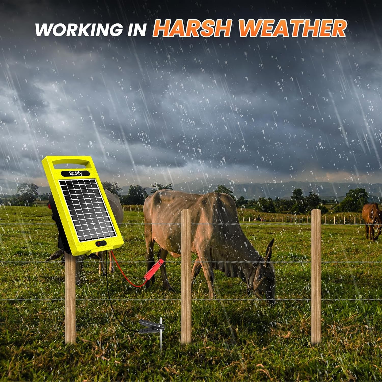 Electric Fence Charger Solar Powered 20 Miles 0.32J Livestock Energizer 24 Hour