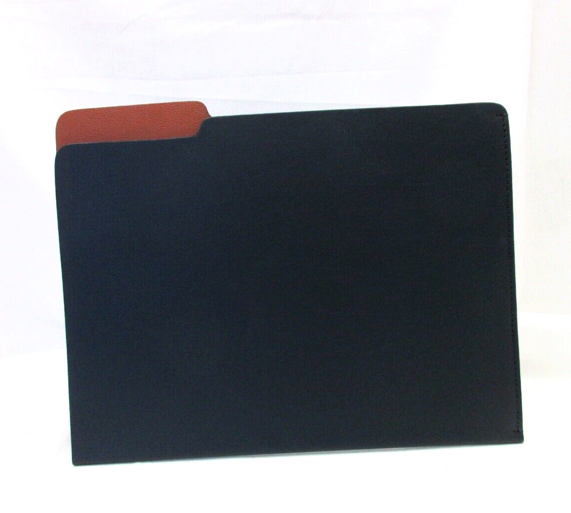 Leather File Folder by Graphic Image Letter Size Made in America Navy w Tan