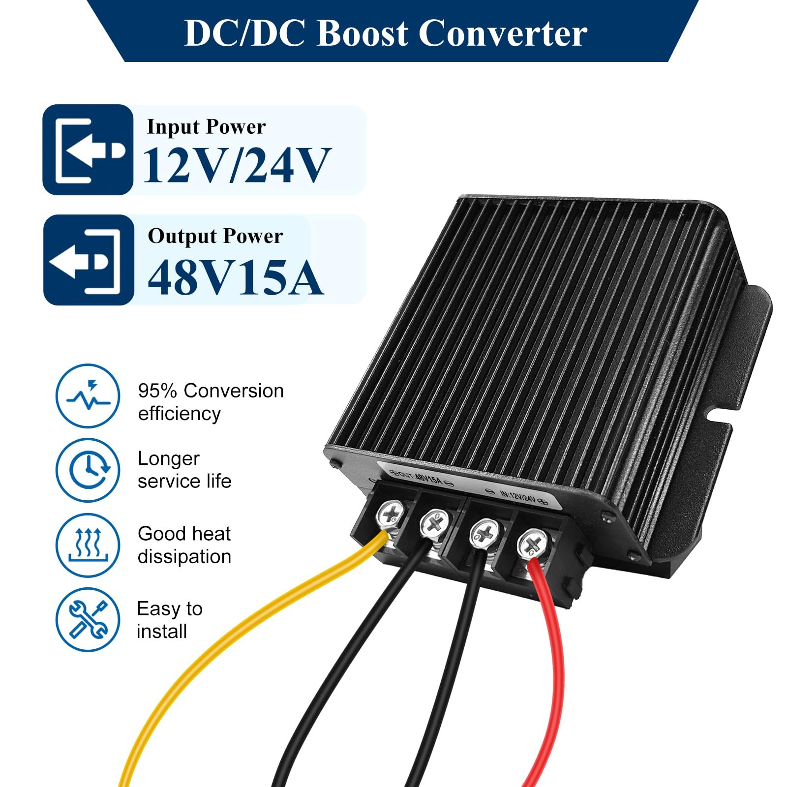 MZHOU 720W DC-DC 48V 15A Power Converter 12V/24V to 48V Step-Up