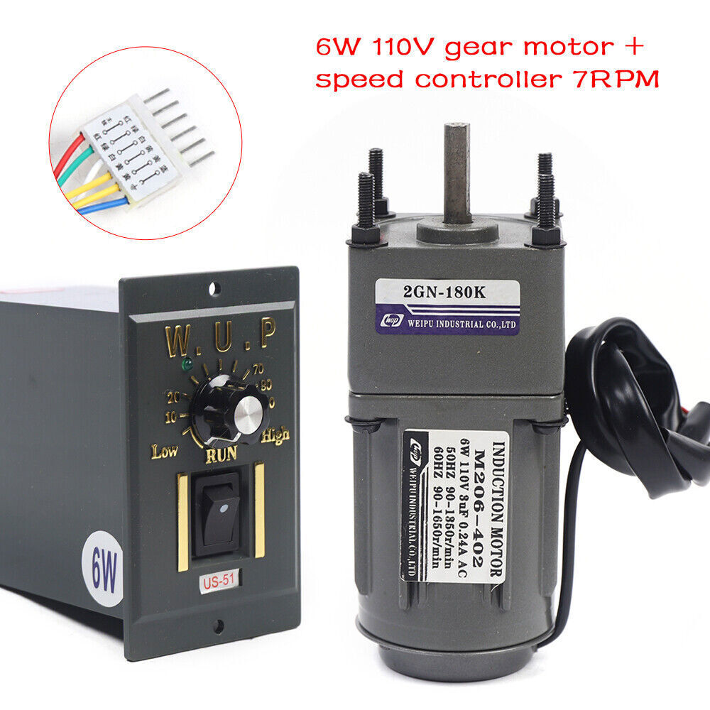 AC 110V Gear Motor Electric Motor Variable Speed Controller 180K 7.5RPM 6W Heavy