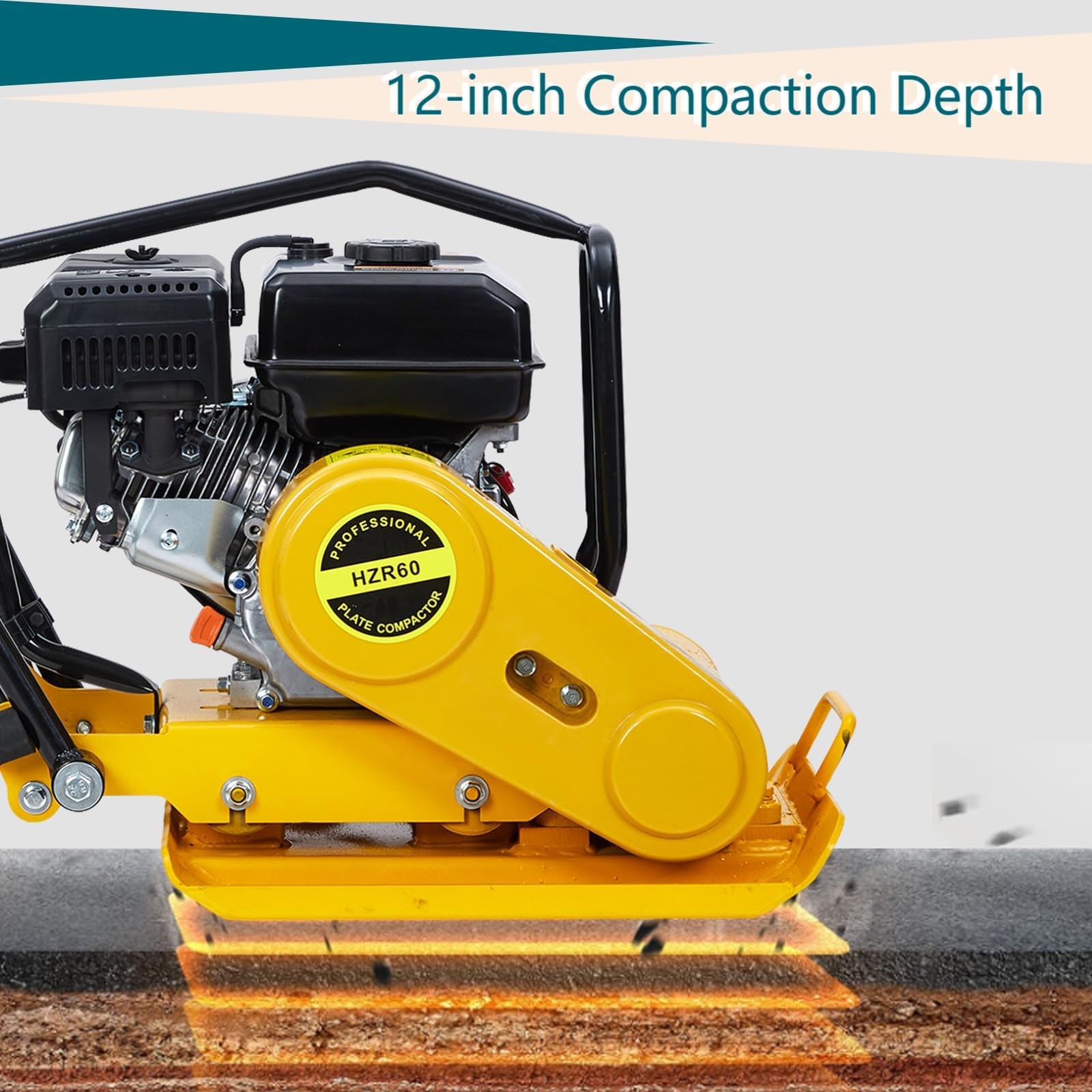 7HP Plate Compactor 4200Lbs Force 5600 VPM for Soil & Gravel Heavy Duty