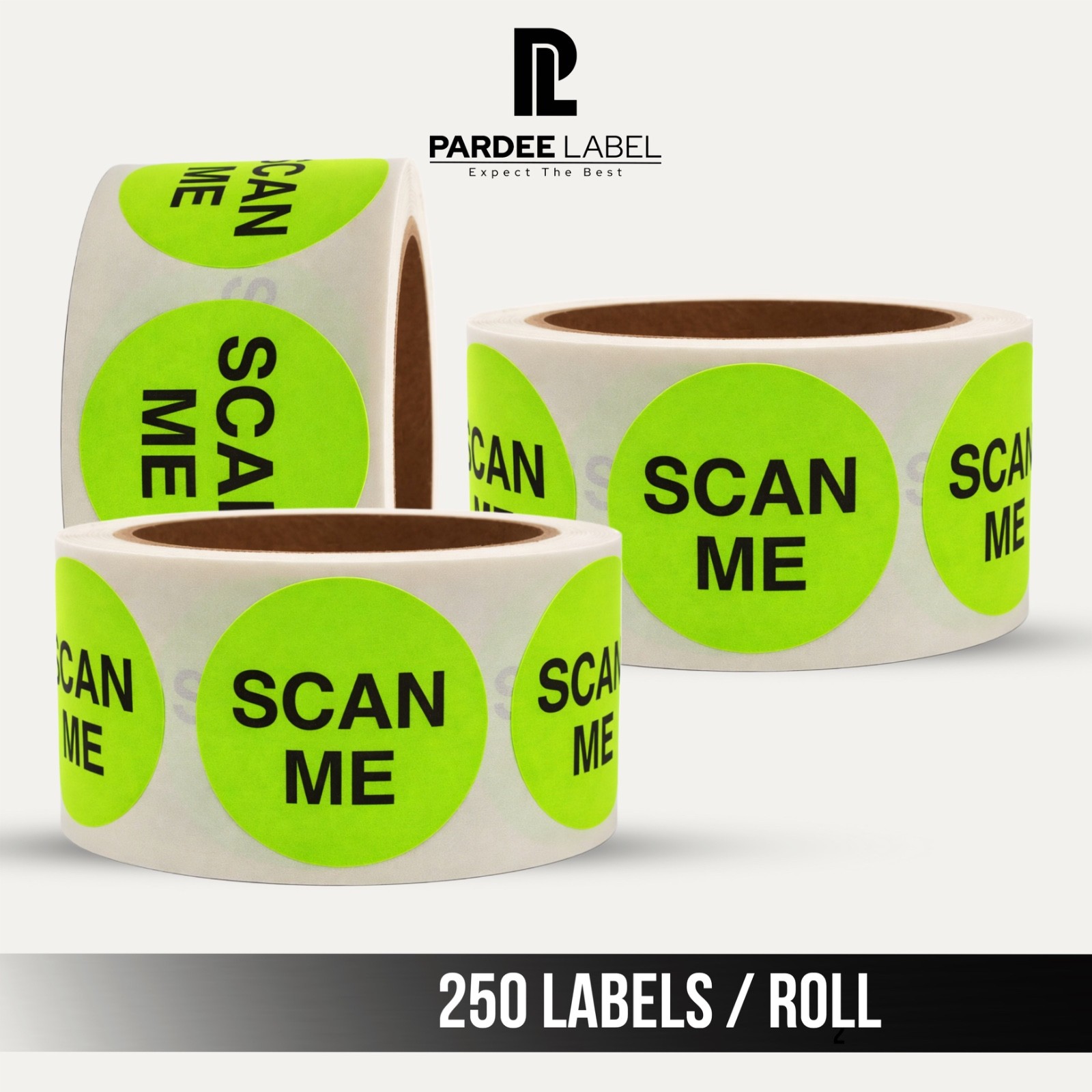 2” Circle SCAN ME Stickers Neon Green | 250 Labels per Roll | High Visibility
