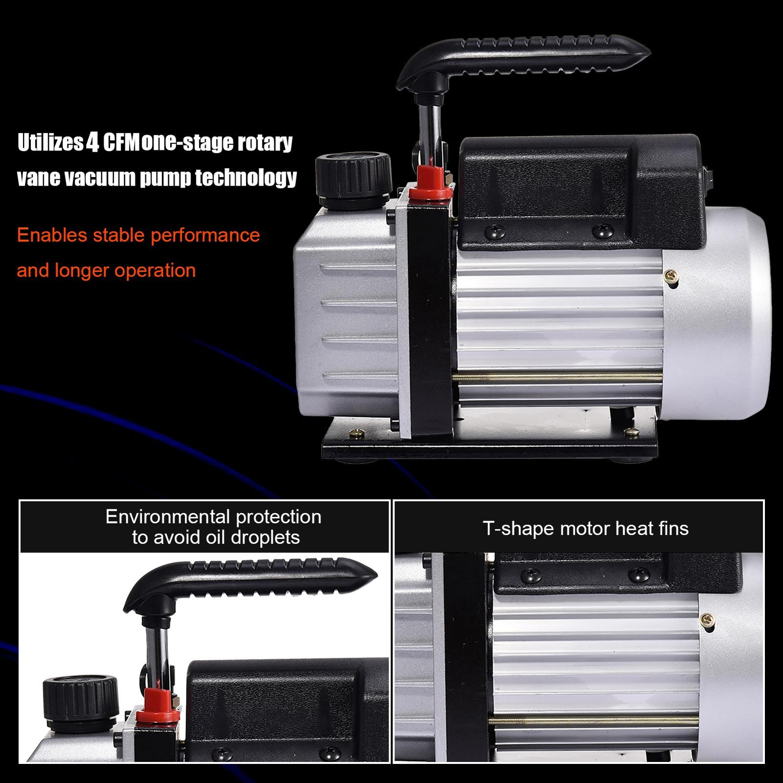 Vacuum Pump 0.25HP 4CFM 1 Stage for Auto Refrigeration
