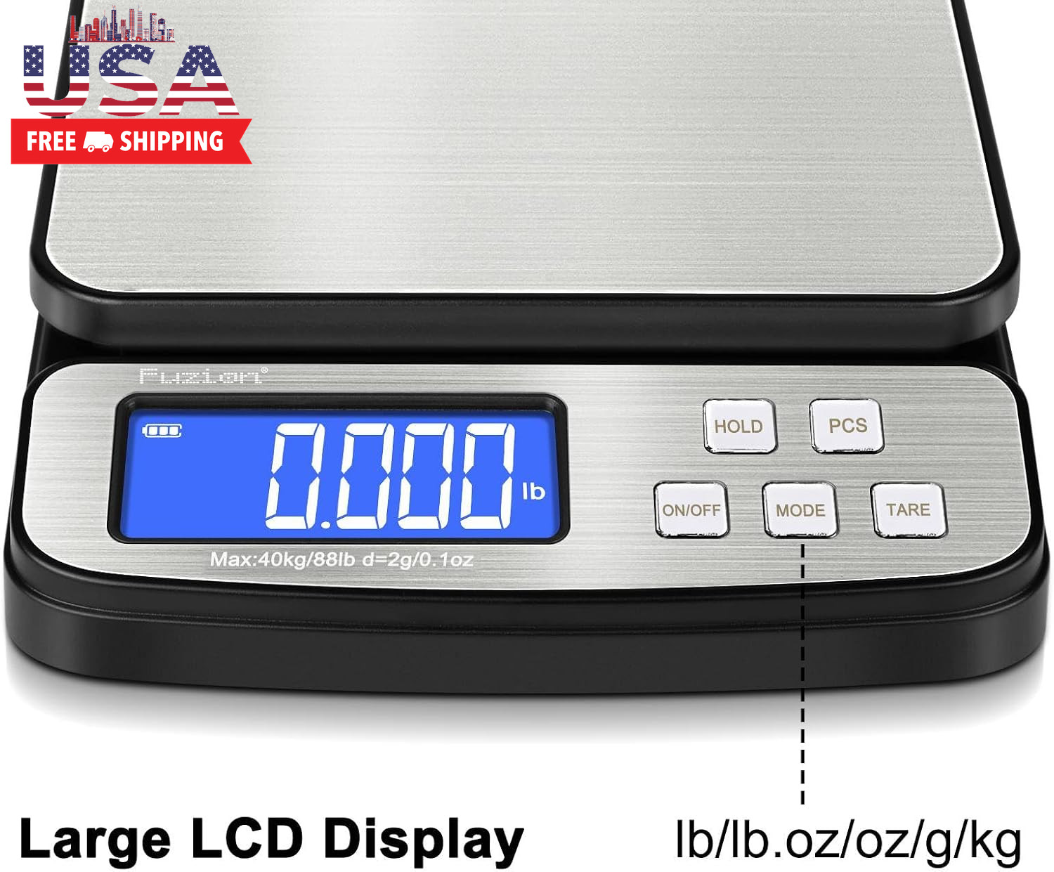 Digital Shipping Postal Scale 88Lb X 0.1Oz, Stainless Steel Platform | All-In-1