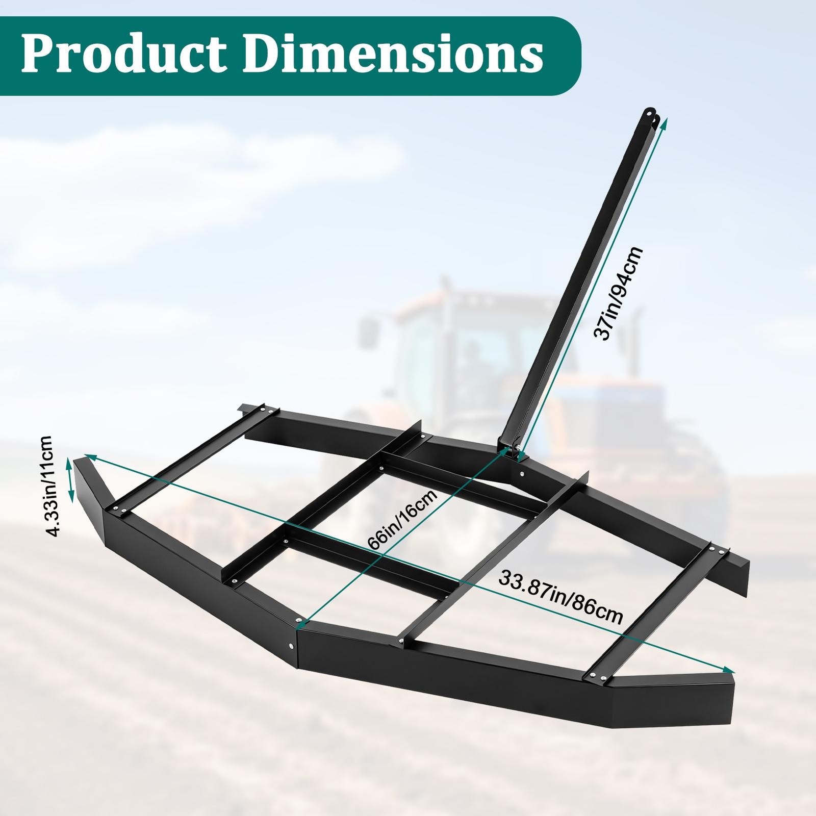 34″ Adjustable Harrow Drag Tow Behind Dethatcher Grader for ATV UTV Lawn Tractor