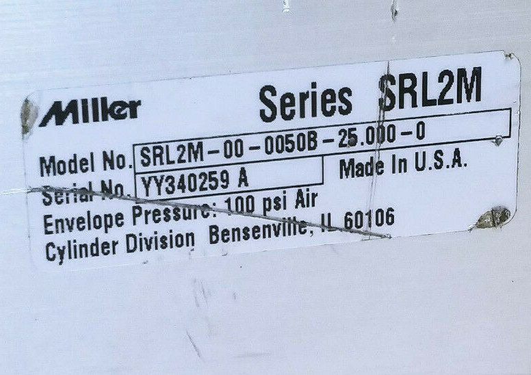 1 NEW MILLER SRL2M-00-0050B-25.000-0 LINEAR PNEUMATIC ACTUATOR NNB *MAKE OFFER*