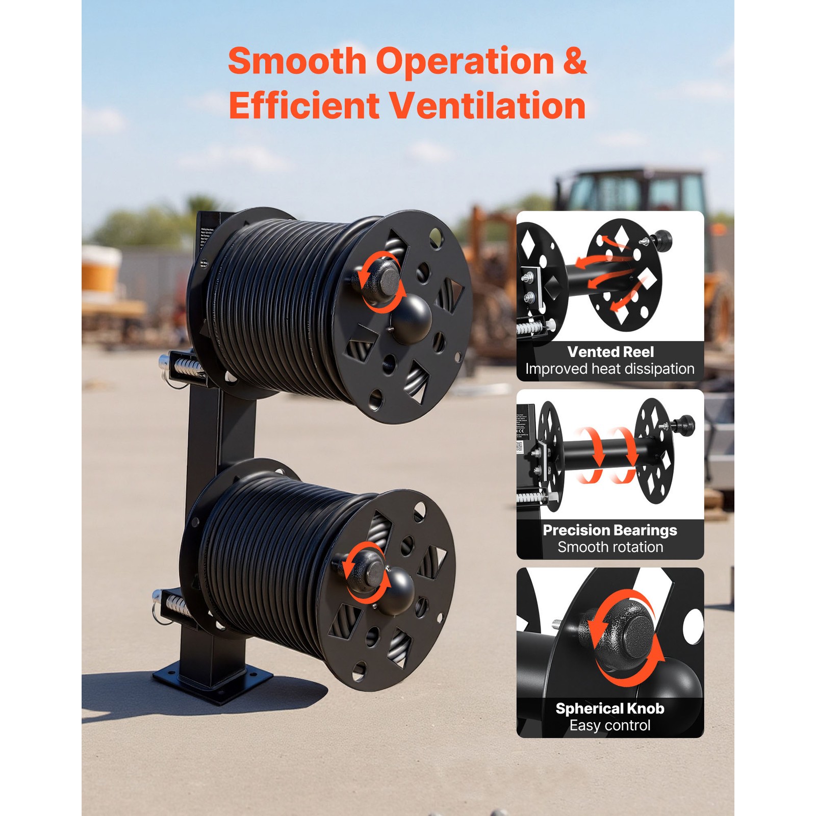 Uimoso Durable Dual Welding Cable Reel for 150FT 1/0 & 125FT 2/0 Cables
