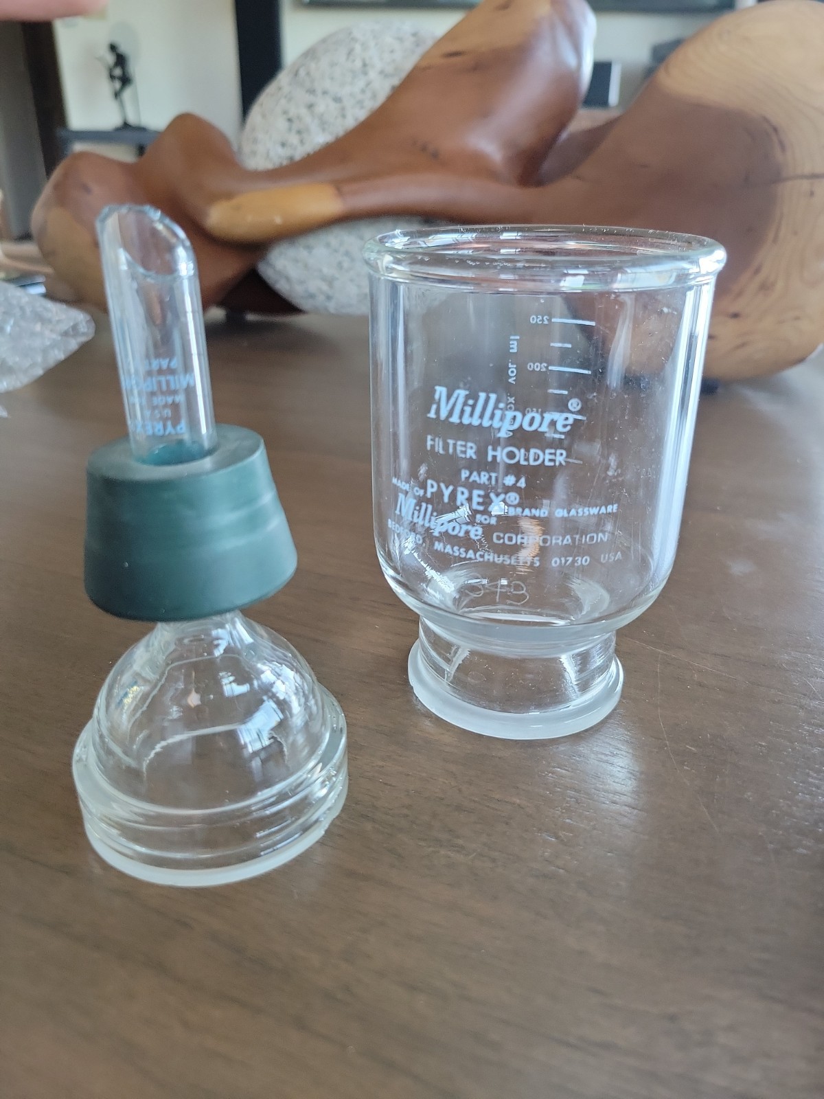 Millipore Pyrex #4 300mL Glass Funnel and PYREX Part #2 Funnel Filter 343