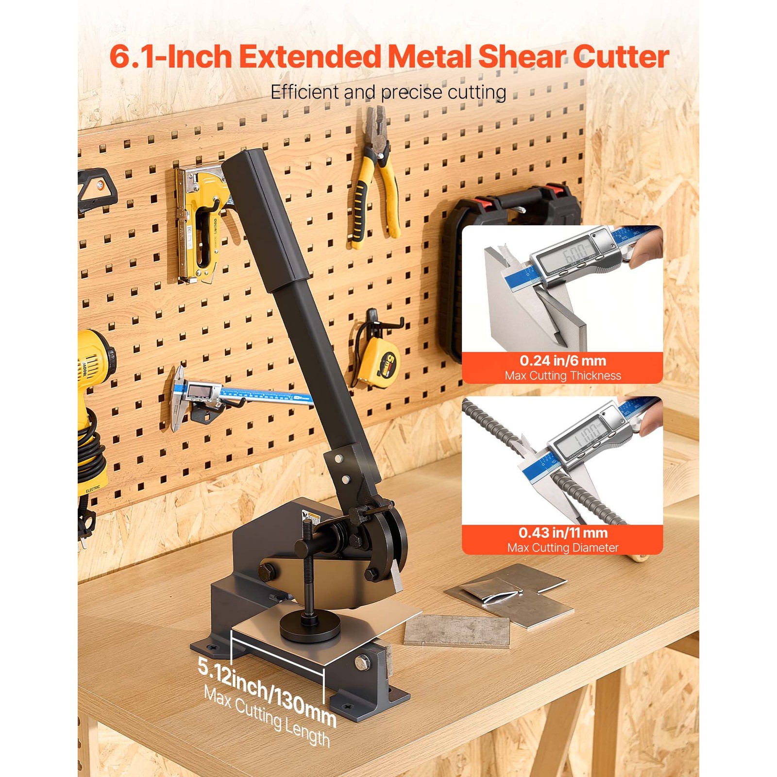 Manual 6in Sheet Metal Shear for Steel Copper Aluminum, 5.12in Cut