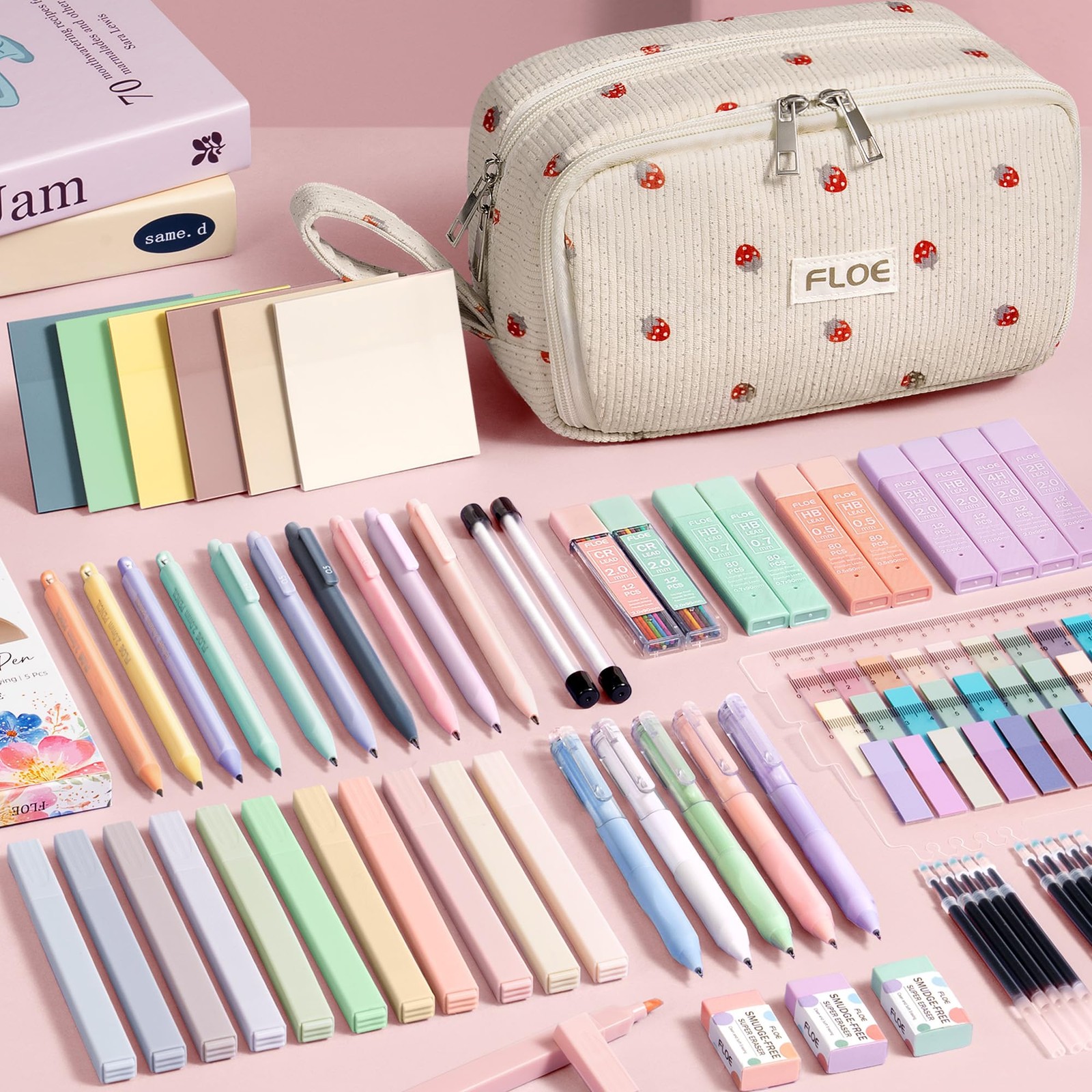 62 PCS Aesthetic School Supplies Preppy Stationary Set Pencil Case Pastel