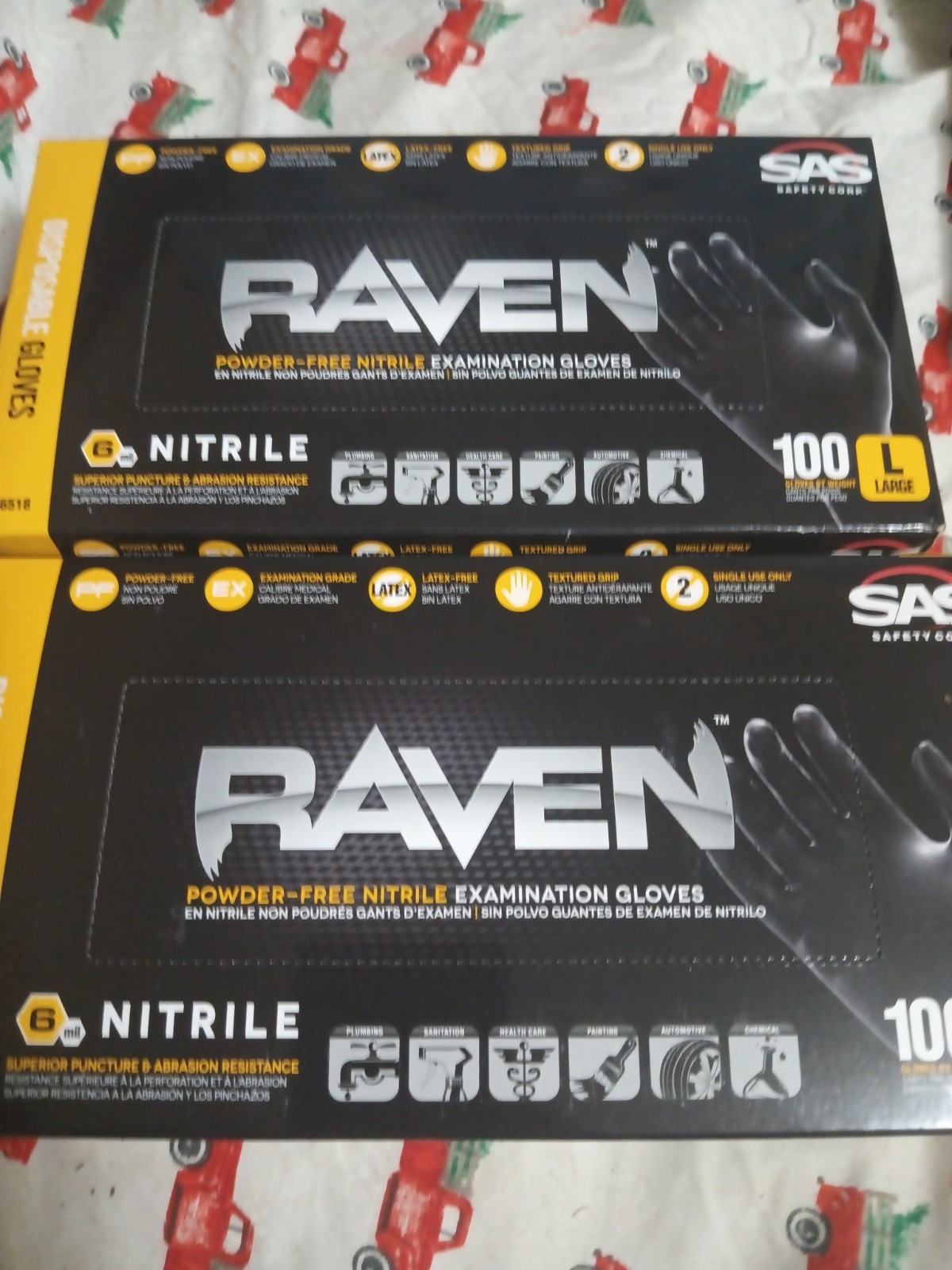 2 Boxes of 100 SAS Raven 6 MIL Size L Gloves-200 Total Gloves